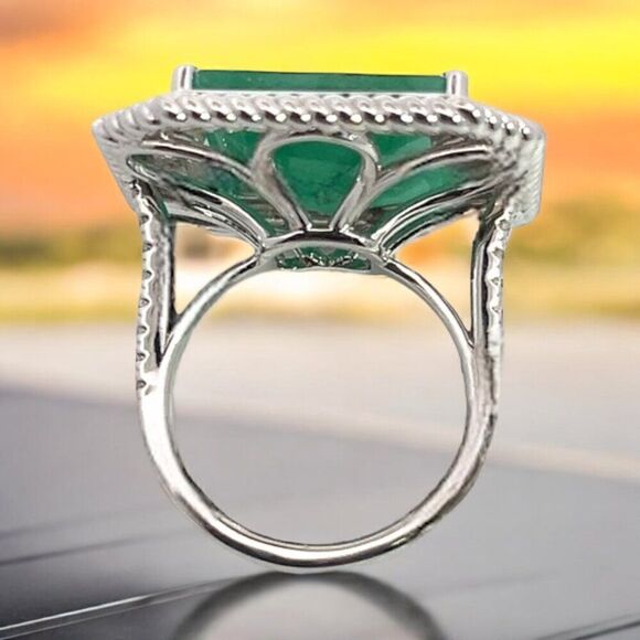 Natural Emerald Diamond Ring 6.25 14k W Gold 13.14 TCW Certified $9,775 402673 - Picture 6 of 13